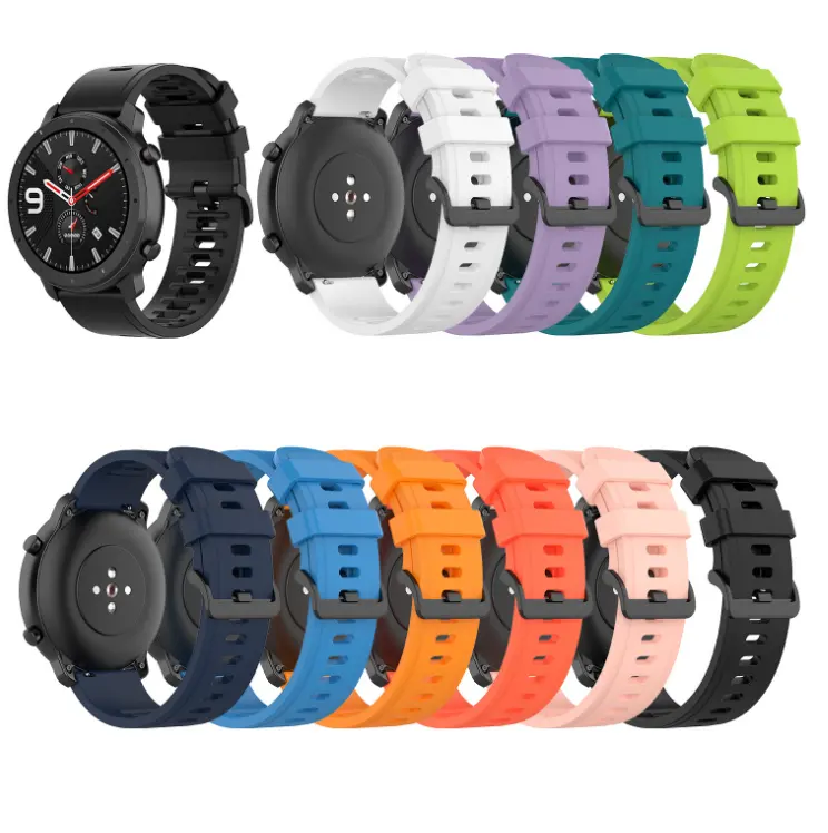 Silicone Rubber Clasp Bracelet Smartwatch Replacement Wristband 20mm 22mm Watch Strap for Haylou Samsung Amazfit Huawei Watch