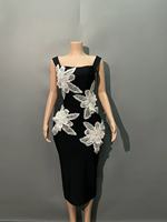 Nouvelle Robe Longue de Soirée Élégante Noire à Col Carré et Bretelles, Ornée de Fleurs 3D, Meilleure Vente