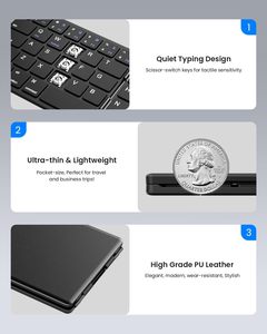 Clavier sans fil pliable rechargeable ultra-fin, clavier Bluetooth pliable compatible avec les smartphones et tablettes IOS et Android - Product Image 6