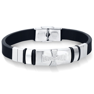 Pulsera Cruzada para Hombre de 10 mm de Ancho, Silicona y Acero de Titanio, Patrón de la Gran Muralla China, Estilo Hip Hop, Regalo de Joyería - Product Image 1