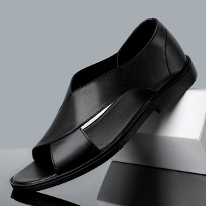 Nouvelles sandales en cuir pour hommes, chaussures décontractées d'été, sandales romaines d'extérieur, semelle souple, antidérapantes, sandales de plage - Product Image 1