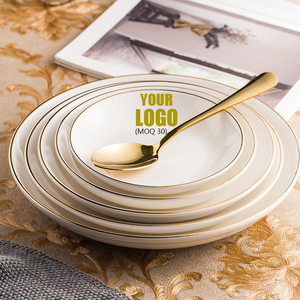 Vente en gros d'usine, ensembles de <span class=keywords><strong>vaisselle</strong></span> en <span class=keywords><strong>porcelaine</strong></span> de luxe à bord doré, pour mariage, assiettes rondes en céramique blanches - Product Image 3