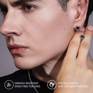 KRKC&CO 925 Sterling <b>Silver</b> <b>Stud</b> Earrings with Ball Shape Punk Design ZIRCON Stone Black Rhodium Plated Unisex Everyday Wear - Product Image 4