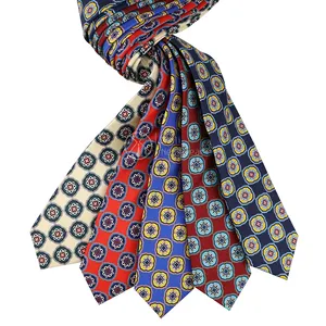 Wholesale Custom Hand Make Necktie Vintage Printed Silk Man Neck Tie Quality Men Royal Blue And White Ties Geometric Circles