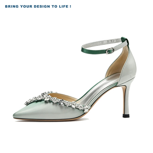 Sandalias de tacón alto con diamantes brillantes de cuero lacado, punta estrecha y tacones finos con correa en el tobillo, temporada de verano ligera - Product Image 1