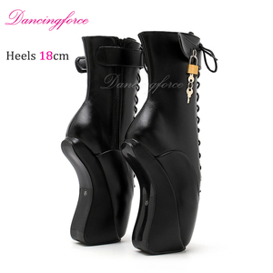 Stivali da balletto neri opachi da 18 cm (7,2 pollici) con tacco alto a zoccolo, sexy, fetish, con cinturini bloccabili alla caviglia - Product Image 6