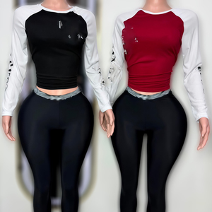 PEEQI FC1561 Set Trendy da <span class=keywords><strong>Donna</strong></span>: Camicia Stampata e Leggings, Completo Casual <span class=keywords><strong>di</strong></span> Design in Due Pezzi - Product Image 1