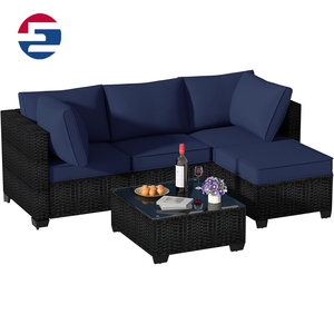 Ensemble de mobilier de patio extérieur 5 pièces, canapé de conversation en rotin noir, canapé sectionnel en résine tressée, chaise d'extérieur avec <span class=keywords><strong>table</strong></span> <span class=keywords><strong>basse</strong></span> - Product Image 2
