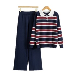 Ensemble décontracté deux pièces pour <span class=keywords><strong>femme</strong></span>, style européen transfrontalier, <span class=keywords><strong>nouvelle</strong></span> <span class=keywords><strong>collection</strong></span> Printemps/Automne 2026, pull rayé à revers et <span class=keywords><strong>pantalon</strong></span> large - Product Image 6