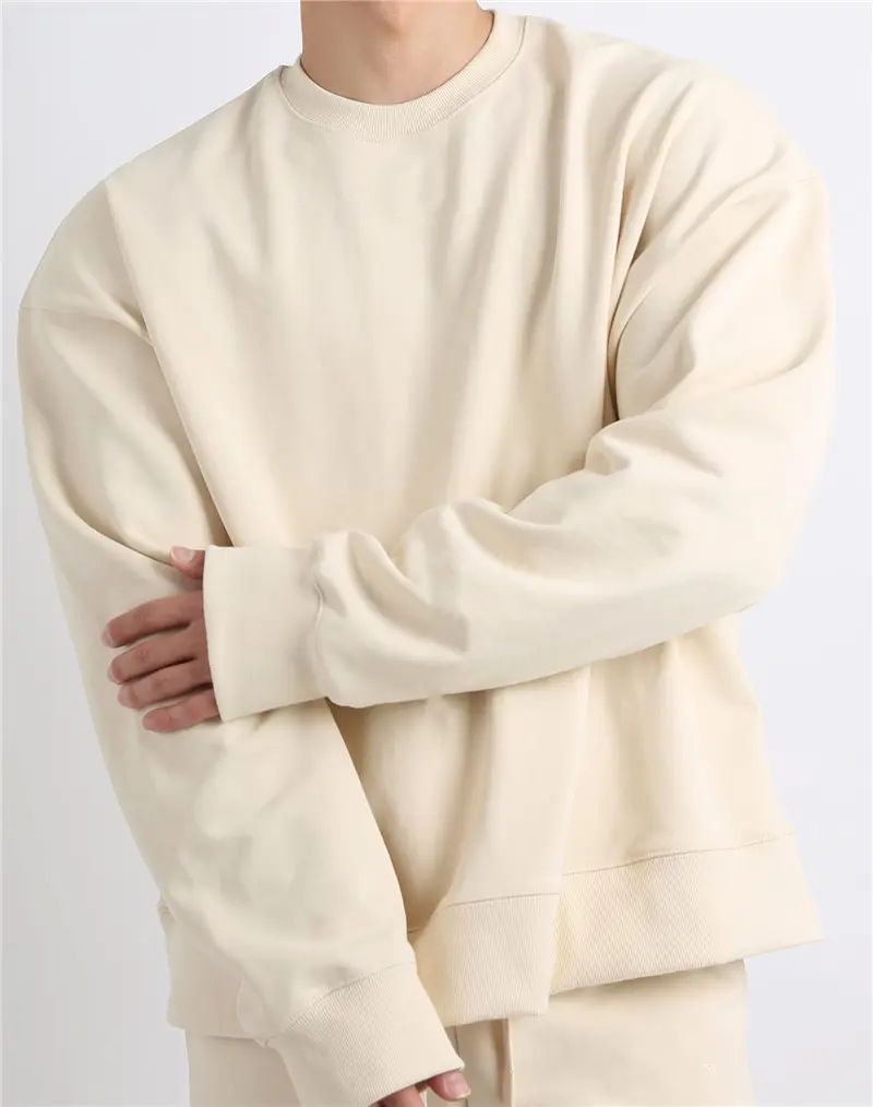 Hochwertige OEM Pullover Plain Dyed Plüsch Blank Jogger Weiß Crewneck Baumwolle Custom Hoodie Rundhals ausschnitt Sweatshirt Für Großhandel