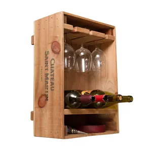 BSCI Factory Stackable Wine Crates Wooden Wine And Glasses Display Rack Wine Bottles Holders Storage Holders & Racks