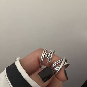 S925 Sterling <b>Silver</b> Double Chain <b>Cross</b> <b>Ring</b> Adjustable For Women Jewelry <b>Silver</b> Color - Product Image 3