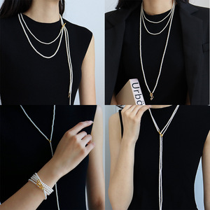 Collar Largo <span class=keywords><strong>de</strong></span> Dos Hilos con Perlas <span class=keywords><strong>de</strong></span> Cristal, Estilo Retro Francés, Minimalista, para <span class=keywords><strong>Mujer</strong></span>, Elegante, Versátil, <span class=keywords><strong>Cadena</strong></span> para Suéter Vintage - Product Image 3