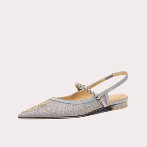 <span class=keywords><strong>Sandales</strong></span> à talon bas à bout pointu en sequins argentés Lily Wei, style français, paillettes, cristal, chaussures fermées d'été, fête, mariage - Product Image 1