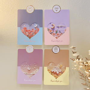 Carte blanche imprimée quadricolore avec peinture <span class=keywords><strong>à</strong></span> l'huile 3D Cœur et Lune, motif fleurs fraîches, pour l'occasion spéciale Fête des Mères et Fête des Enseignants - Product Image 3