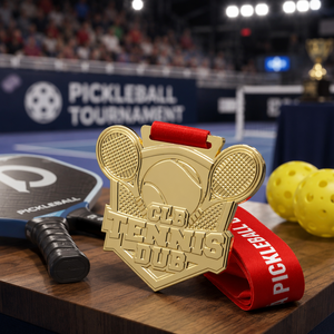 Médaille personnalisée de pickleball et de tennis, plaquée or, en alliage de zinc, en forme de bouclier, récompense de tournoi sportif, souvenir de finisseur, OEM - Product Image 2