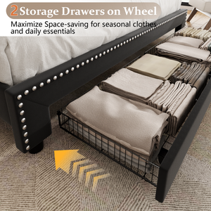 Queen Adjustable Bed Frame <strong>USB</strong> Type-C Charging <strong>Ports</strong> Modern Style Metal <strong>Upholstered</strong> Platform Padded <strong>Headboard</strong> Storage Drawers - Product Image 2