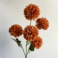 L-319 Orange Automne 5 Têtes Fleurs Artificielles en Soie Pompon pour Centres de Table de Mariage d'Automne Fourniture en Gros