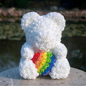 O-X061 2021 Valentine's Day Gift Teddy Rose Bear 25cm Foam Rose Flower Bear With Gift Box Mother's Day Gift Flower Teddy Bear