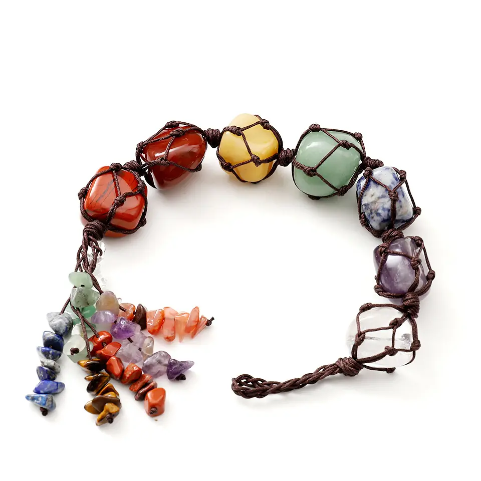 Bijoux de Costume ethnique bohème, nouveau style, pierres de guérison naturelles, pierres précieuses tressées à la main, Bracelet Chakra, 7 chakras