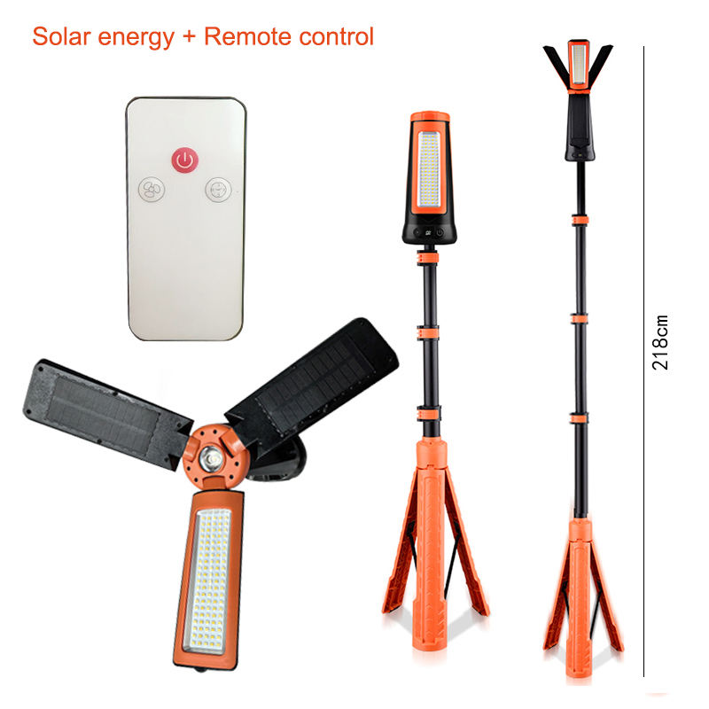 Orange Tripod Foldable OEM ODM Extendable LED Camping Work Light with Solar Power and Remote Control, Suitable for Car Repair