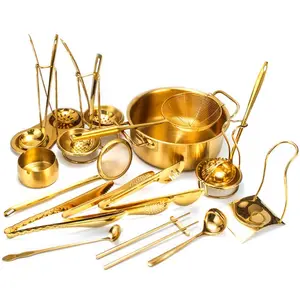 ステンレス鋼キッチンガジェットアクセサリー調理器具ツールゴールドカラースロット付きストレーナーヘラスープスプーン調理器具