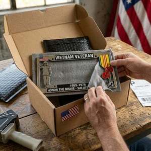 Vietnam Veteran License Plate Frame 1955-1975 Aluminum Alloy <b>Waterproof</b> <b>Sunscreen</b> Embed Style - Product Image 2
