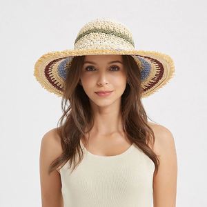 Chapeaux de paille crochetés en corde de papier multicolores style bohème printemps-été pour femmes, visière de soleil pour les vacances et la plage - Product Image 2