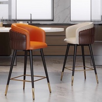 Tabouret de bar de style italien, luxe léger, haut de gamme, rotatif, personnalisable, avec cadre métallique, accoudoirs, chaise d'îlot avec dossier, pour usage domestique ou hôtelier