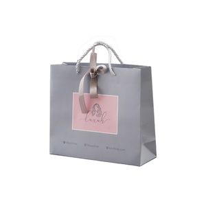 CMYK Printing Customized Logo Paper Bags With Handles <b>Ribbon</b> Bow <b>Wedding</b> Gift Paperbag Packaging Boutique Bags - Product Image 6