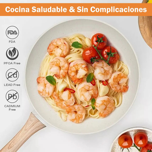 Juego de Ollas y Sartenes Modernas de Cerámica con Revestimiento de Mármol, Tapas de Vidrio, Asas de Baquelita, Antiadherentes, de Aluminio Forjado, Aptas para Gas e Inducción, 6 Piezas - Product Image 3
