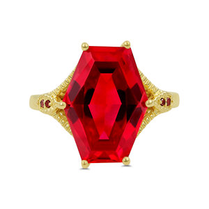 Bague de luxe pour femme en argent sterling 925 plaqué or, sertie de rubis de laboratoire et de diamants rouges, style géométrique - Product Image 5