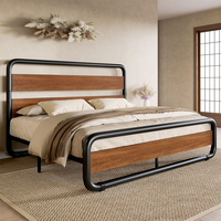 Cadre de lit en métal pleine grandeur avec tête de lit en bois, cadre de lit plateforme moderne robuste pour la maison et l'hôtel