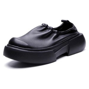 Mocassins en cuir noir formels pour hommes, style décontracté chic, à lacets, semelles souples et antidérapantes, pour le printemps - Product Image 1