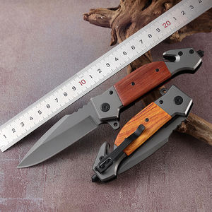 Hongrui fabricante personalizado al por mayor hoja de acero inoxidable mango de madera al aire libre Camping supervivencia cuchillo de bolsillo plegable - Product Image 3
