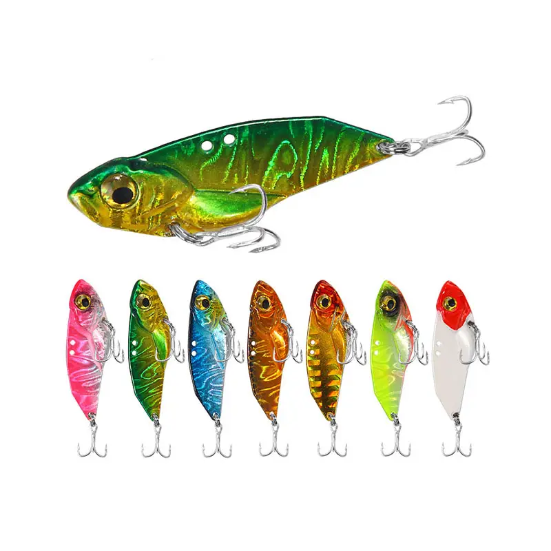 7g10g 15g Fishing Lures Metal VIB Hard Spinner Blade Baits with Treble Hooks 3D Eyes Fishing Spoons for Bass Walleyes Trout