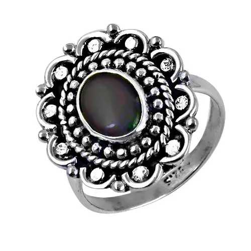 Anello in argento Sterling 925 massiccio fatto a mano impilabile con pietra preziosa taglio rosa rotondo opale naturale per donna