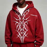 Sweat à capuche d'hiver pour homme, personnalisé, brodé, avec motif graphique, coupe oversize, fermeture éclair, épaules tombantes, en polaire de haute qualité, rouge, style streetwear