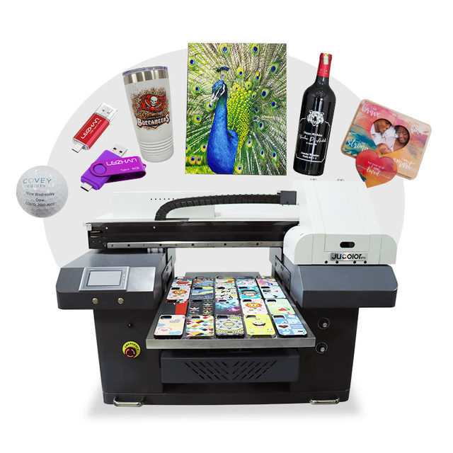CJ Desktop Small Uv Flatbed Printer with case for Pvc Id Cards Pvc Paper Plastic Pen A2 logo Uv Printer