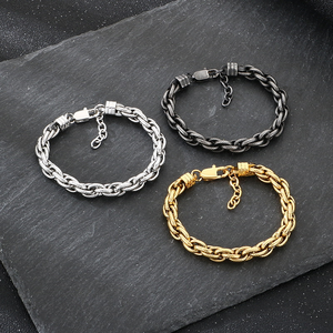 Pulsera de Cuerda Tejida Desgastada de Moda Urbana, Acero Inoxidable Negro Antiguo con Superficie Texturizada Retro, Ajustable - Product Image 6