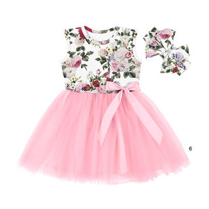 BQA-275 Light <b>Blue</b> Top Floral Casual Dresses Summer Sleeveless Flower Party <b>Tutu</b> Dresses for Little Girls - Product Image 6