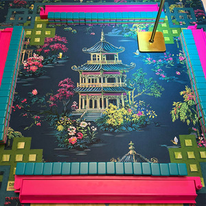 <span class=keywords><strong>Tapis</strong></span> de Mahjong Chinoiserie Blue Garden Pavilion 31,5"x31,5" (80x80mm) <span class=keywords><strong>Tapis</strong></span> de Table de Mahjong Américain Motif Pont de Fleurs - Product Image 6