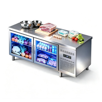 Réfrigérateur-congélateur professionnel à double température avec porte vitrée, en acier inoxydable, pour comptoir ou sous comptoir, avec fonction de présentation
