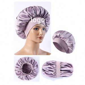 Silk Satin Sleep Bonnet Women Wide Elastic Band <b>Wrap</b> Night Cap for Curly Natural Hair Protection With Scrunchie Bonnets - Product Image 1