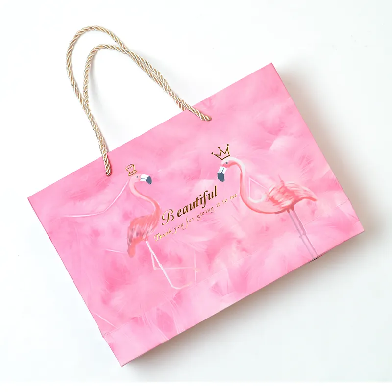 Wholesale Custom Paper Gift Boxes Custom your own logo red pink bag with handle shopping paper bag