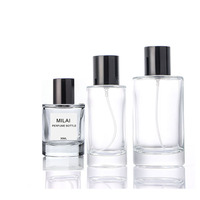 Flacon de parfum en verre rond transparent rechargeable de luxe, givré, vide, 30 ml, 50 ml, 100 ml, avec emballage boîte