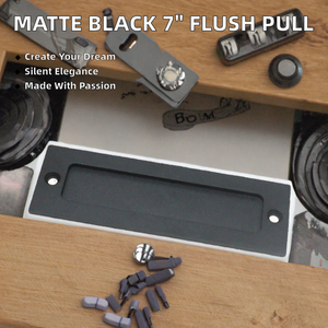 Modern Design Steel 7" Matte Black <b>Flush</b> Pull Closet <b>Handle</b> Set Rectangular Plate Recessed Barn <b>Door</b> Pulls for Hotels - Product Image 2