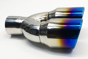 Embout d'échappement à double sortie <span class=keywords><strong>2</strong></span>.5 "Entrée 3.5" Sortie 10 "Long Embouts d'échappement ronds obliques en acier inoxydable bleu brûlé - Product Image 3