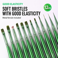 Ensemble de 12 pinceaux à ongles légers et personnalisables en nylon souple avec manche en bois vert – Pinceaux liner, plats et ronds