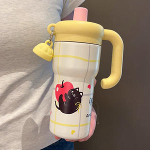 Vaso Térmico Personalizado BORGE de 900 ml, de Acero Inoxidable 316, con Doble Pared Aislada al Vacío, Portátil, con Doble Pajita y Asa - Product Image 3